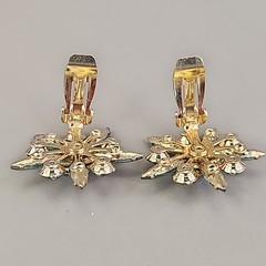 Vintage Judy Lee Rhinestone Brooch Clip On Earrings Set Blue Flower Original Box