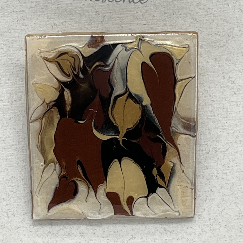 Nancy M Hester Iridescence Artisan Modern Art Brooch Ladies Pin Brown Gold Tones