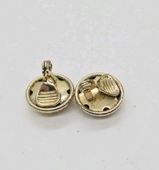 Flower Clip on Earring Gold Tone Dome Floral Embossed Vintage .75 in
