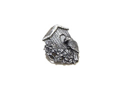 BIRDS AND BLOOMS pin brooch 1997 VINTAGE 1 1/4″ pewter Bird with Birdhouse