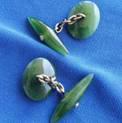Antique ORIGINAL Deco JADE Solid 9K GOLD Cuff Links UNIQUE Vintage Gatsby style