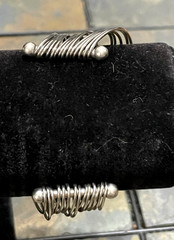 Vintage Silver Toned Multi Strand Cuff Bracelet with Silver Toned Beads