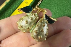 Vint. Pear Brooch with Green Enamel Leaves and Crystal Tennis Bracelet Set