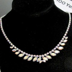 VTG EXQUISITE B DAVID AB RHINESTONE NECKLACE CLIP EARRINGS Prong Set 60s EXC