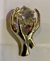Vintage Jeweled Hand Brooch Unsigned Coro ? Red / Clear Rhinestones