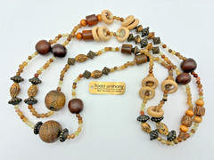 Todd Anthony Dendritic Jasper Wood Semi Precious Stones Metal Beaded Necklace