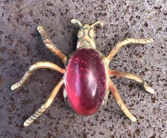 Vintage Copper BEETLE With RED Stone PENDANT
