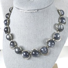 Vtg Lisner Necklace Gray Moonglow Lucite Thermoset Silver Tone MCM 17 in Choker