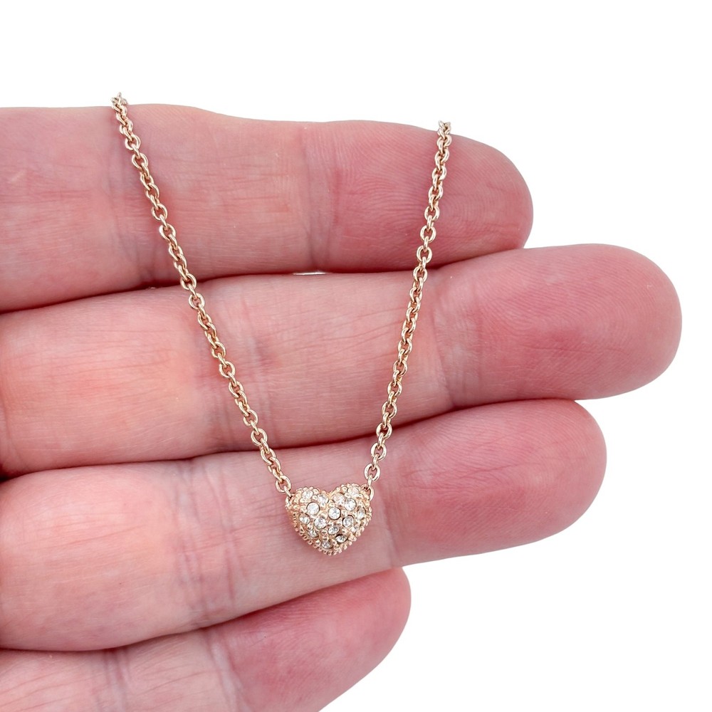 Reservable Rose Gold-Tone Sterling Silver 925 Pavé CZ Heart Pendant Necklace 16″
