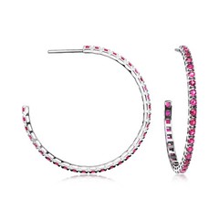 Vintage 3.00 ct. t.w. Ruby Hoop Earrings in 18kt White Gold. 1 1/2 inches