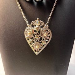 Necklace Lot Goth Large Filigree Heart Pendant Metal Choker Acrylic Beads