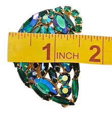 Vintage Weiss Rhinestone Brooch and Clip On Earrings Set Peacock Green Jewelry