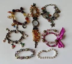 Vintage Bracelet Lot + Watch Some Stretchable Faux Pearls Stones Glass Beads