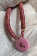 Vintage Handmade Necklace Pearl Dyed Agate Triple Strand Necklace Button Close