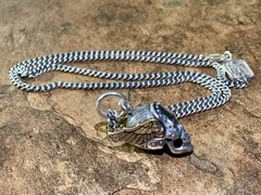VINTAGE King Baby Studio Sterling Silver MERCURY SKULL Necklace 24″ Rare Bad Azz