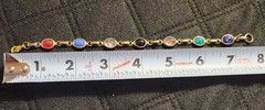 Vintage Egyptian Revival Scarab Glass Cab Bracelet 7in | Multi-Color Gold Tone