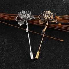 Ancient Personality Lotus Flower Brooch Shirt Lapel Pin Suit Corsage Long Needle