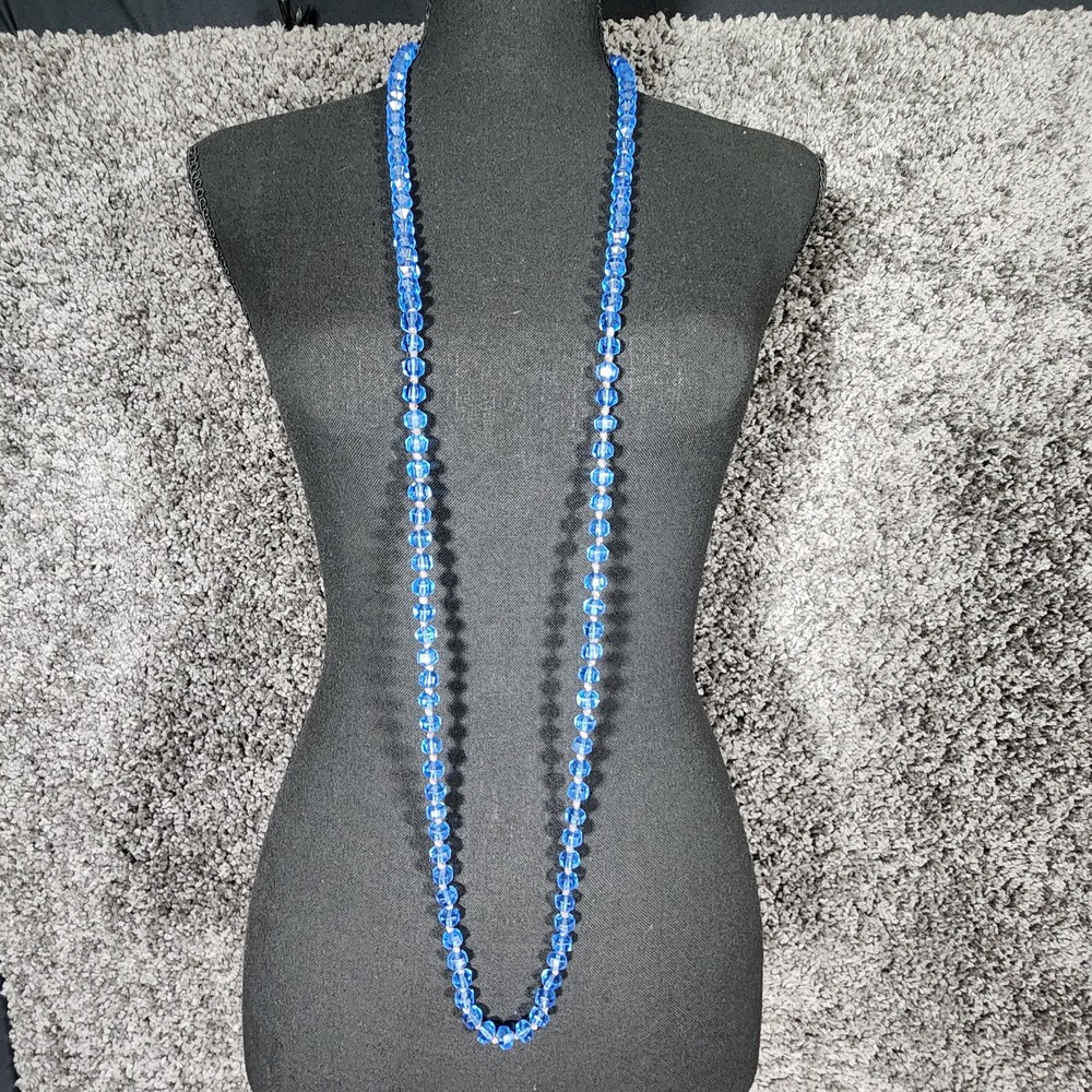 Vintage 1920s Art Deco Cobalt Blue Faceted Glass Hand Knotted Flapper Necklace