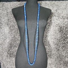 Vintage 1920s Art Deco Cobalt Blue Faceted Glass Hand Knotted Flapper Necklace