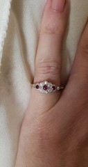 Art Deco Style Ruby & Lab Created Diamond Engagement 14K Yellow Gold Finish Ring