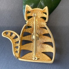 Modernist Vintage Brooch Pin Chubby Cat Estate Jewelry Pre-Owned Bold Gold Pltd