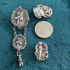 Lot of 3 Art Nouveau Sterling Watch Brooch Lot Lady Pins Dog Clip Antique READ