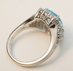 Size 9 Blue Topaz Cushion & Cluster Halo Sterling Silver Ring