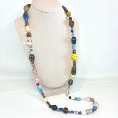 Vintage Necklace Handcrafted Glass Bead Lampwork Long Strand Multi Color 37″