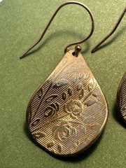 Vintage 1/20 14K Gold Filled Floral Engraved Teardrop Dangle Earrings