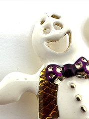 Vintage Halloween Ghost Brooch Enamel Pumpkin Jack O Lantern Statement Pin 2×2″