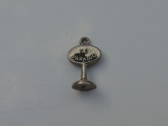 Vintage Sterling Silver Charm Pendant 3D Antique No Parking Sign Cast Iron Base