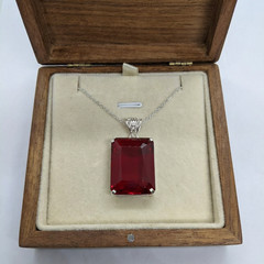 Handmade Red Ruby Pendant Necklace 100-110CT, Large Emerald Cut Gemstone Jewelry