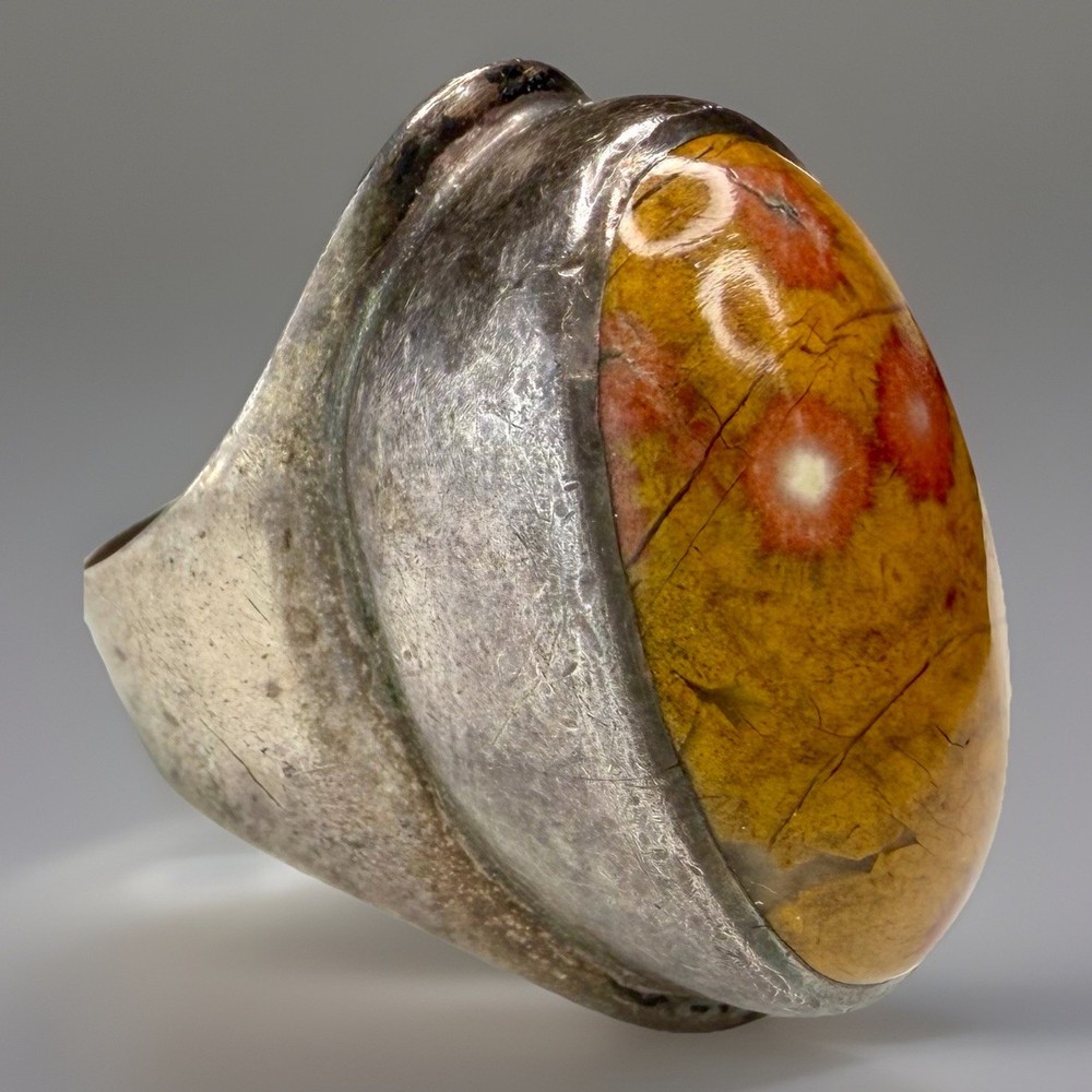 Vintage Sterling Silver Poppy Jasper Statement Ring Sz 7.25 16g Southwestern