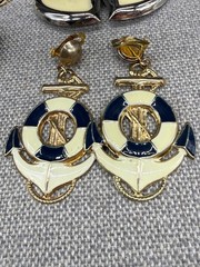 Vintage Earring Lot Clip Ons Pierced Enamel Hearts Nautical