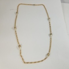 Vintage Gold Tone Faux Pearl Rope Link Chain Necklace 30.5” Long