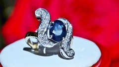 18k white gold size 4 ring 1.42ct natural, treated sapphire diamond 4.80gr N3444