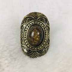 Vintage Ring Gold Tone Metal Brown Stone Ring Adjustable One Size Fits All