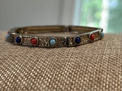 Vintage R.J. Graziano Multi Cabochon Stone Stretch Bracelet Gold Tone VTG 2.25”