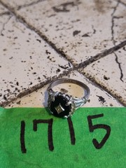 Vintage Black Onyx 18KT GE Silver Clear CZ Crystal Ring Size 9mm Art Deco