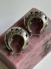 Vtg 90’s Sterling Filigree Scroll Work Hearts 1” Round Hoop Pierced Earrings 11g