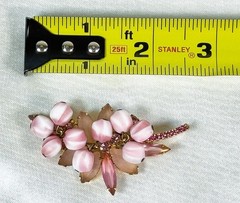 Verified Juliana D&E Brooch Pin Pink Stripe Givre Glass Rhinestone Floral 1960s