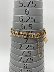 VTG 12K Gold Filled Double Link 7″ Charm Bracelet 2 charms safety chain 12.9g