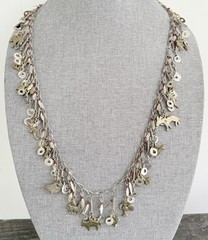 Vintage Silver Tone Cha Cha Statement Necklace, Tribal Charm Necklace Animals