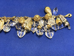 STUNNING VTG ROXSANN CLEAR LUCITE, AB & GOLD TONE TEXTURED BEADS 7.25″ BRACELET