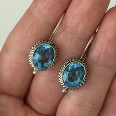 Vintage 925 Sterling Silver Genuine Blue Topaz Dangle Earrings