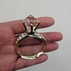AJC Engagement Ring Brooch Gold Tone Clear Rhinestone Vintage Jewelry Pin