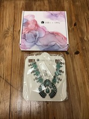 Ella and Elly Silvertone & Blue Statement Necklace & Earrings Set New SFC935