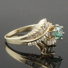 Solid 14K Gold .80 Ct Irradiated Teal Blue Center & 1.00 CTW White Diamond Ring