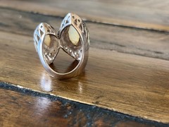 Marcasite Sterlling Silver Chunky Double Mother of Pearl Stone Ring, Size 8