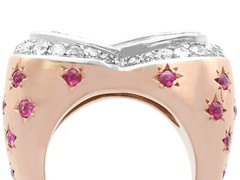 1.36 Ct Aquamarine 0.78 Ct Diamond and 0.50 Ct Ruby 18k Rose Gold Dress Ring